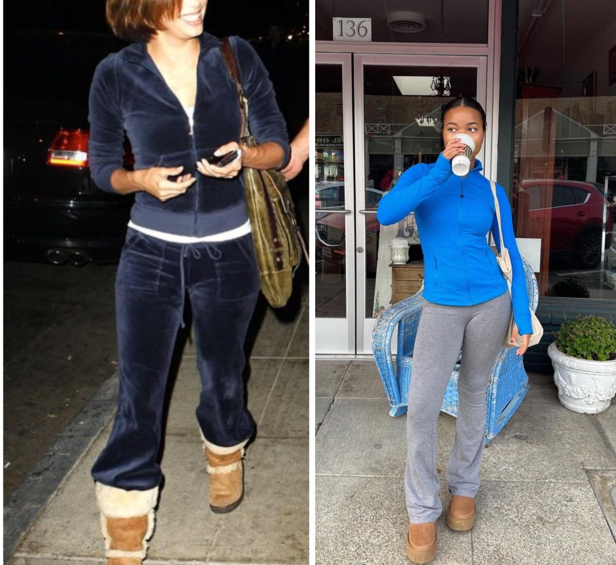 UGGs styled in 2004 vs. 2024 (Photos from @corinne148 on Pinterest and @destinyxrayne on Instagram)